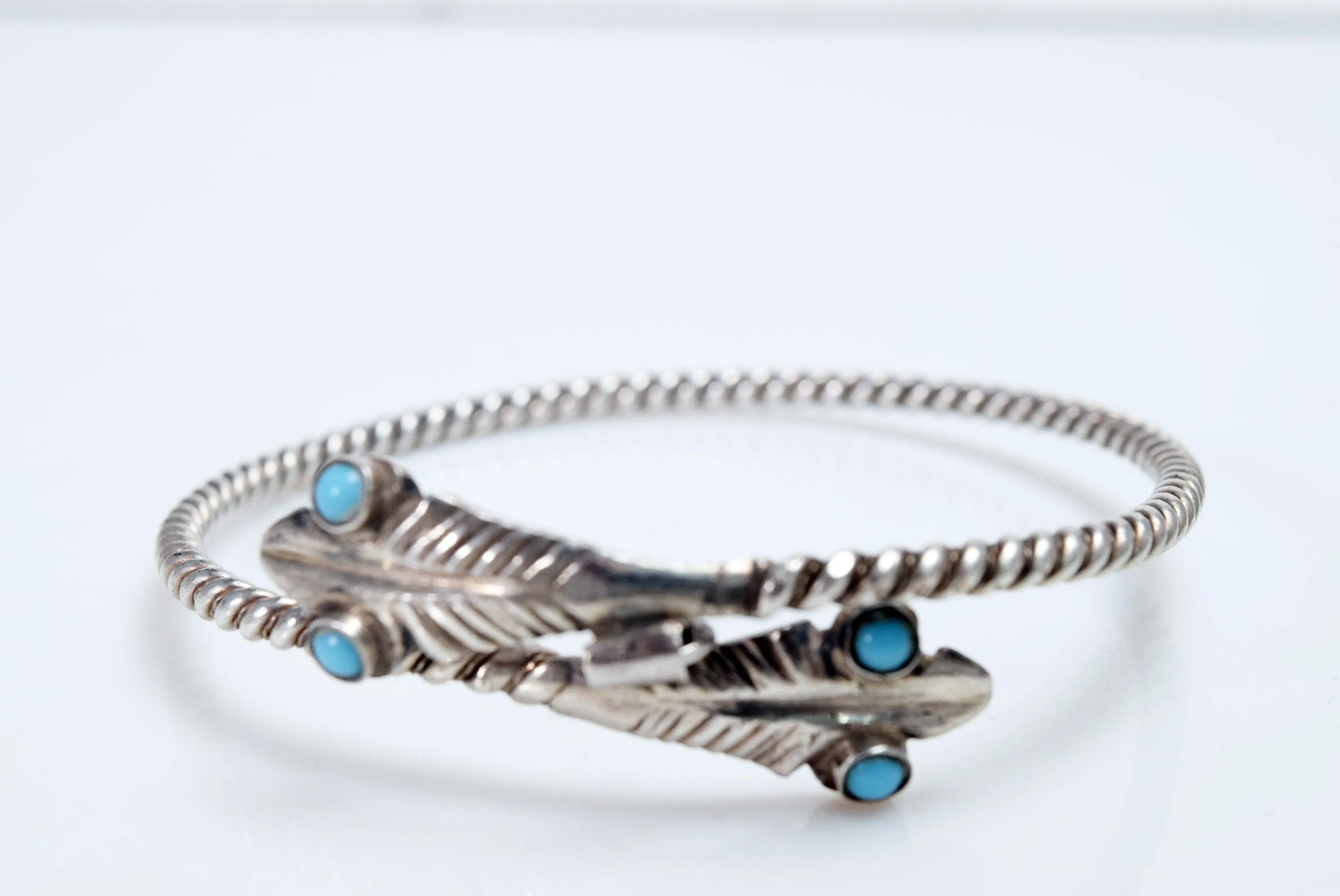 Vintage Silver Egyptian Double Snake Head Bracelet with Turquoise Eyes