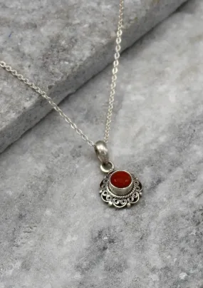 Vintage Style Red Coral Sterling Silver Pendant