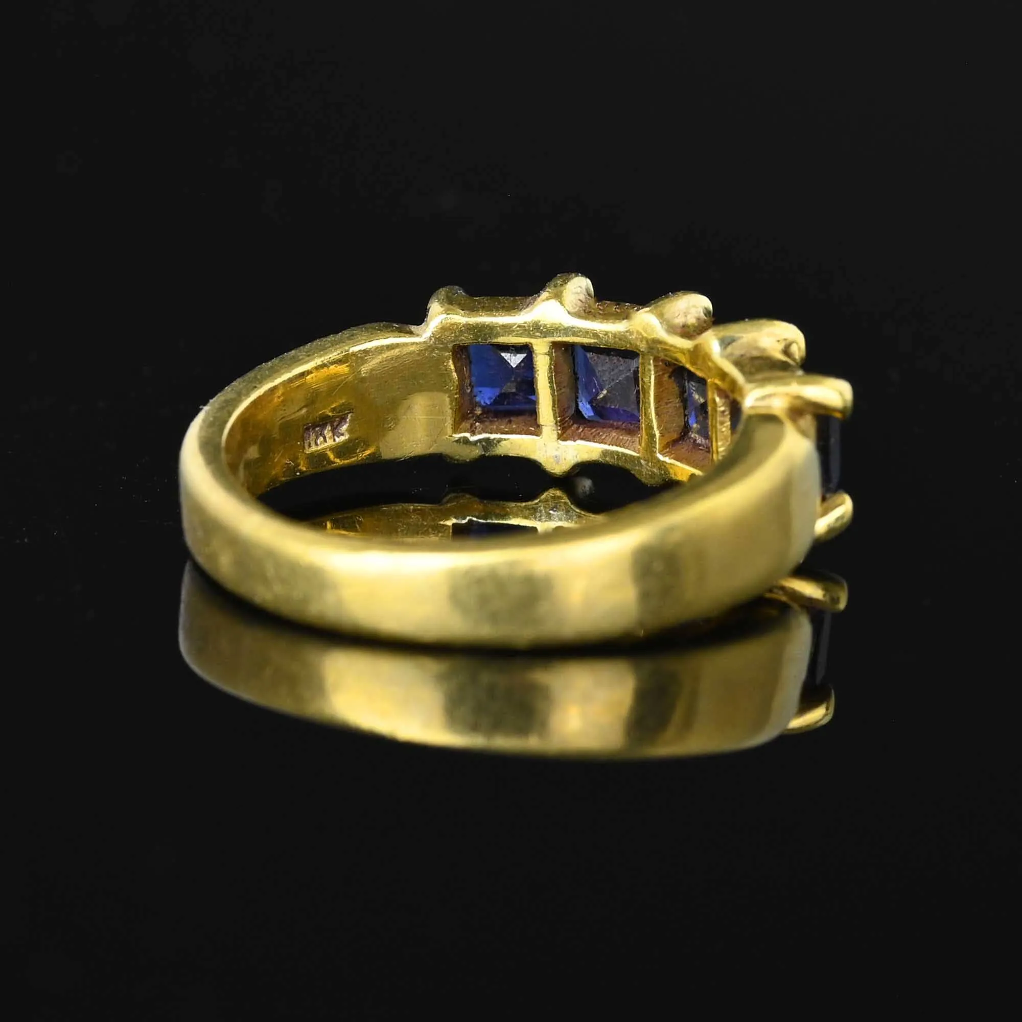 Vintage Wide 18K Gold Step Cut Sapphire Ring Band