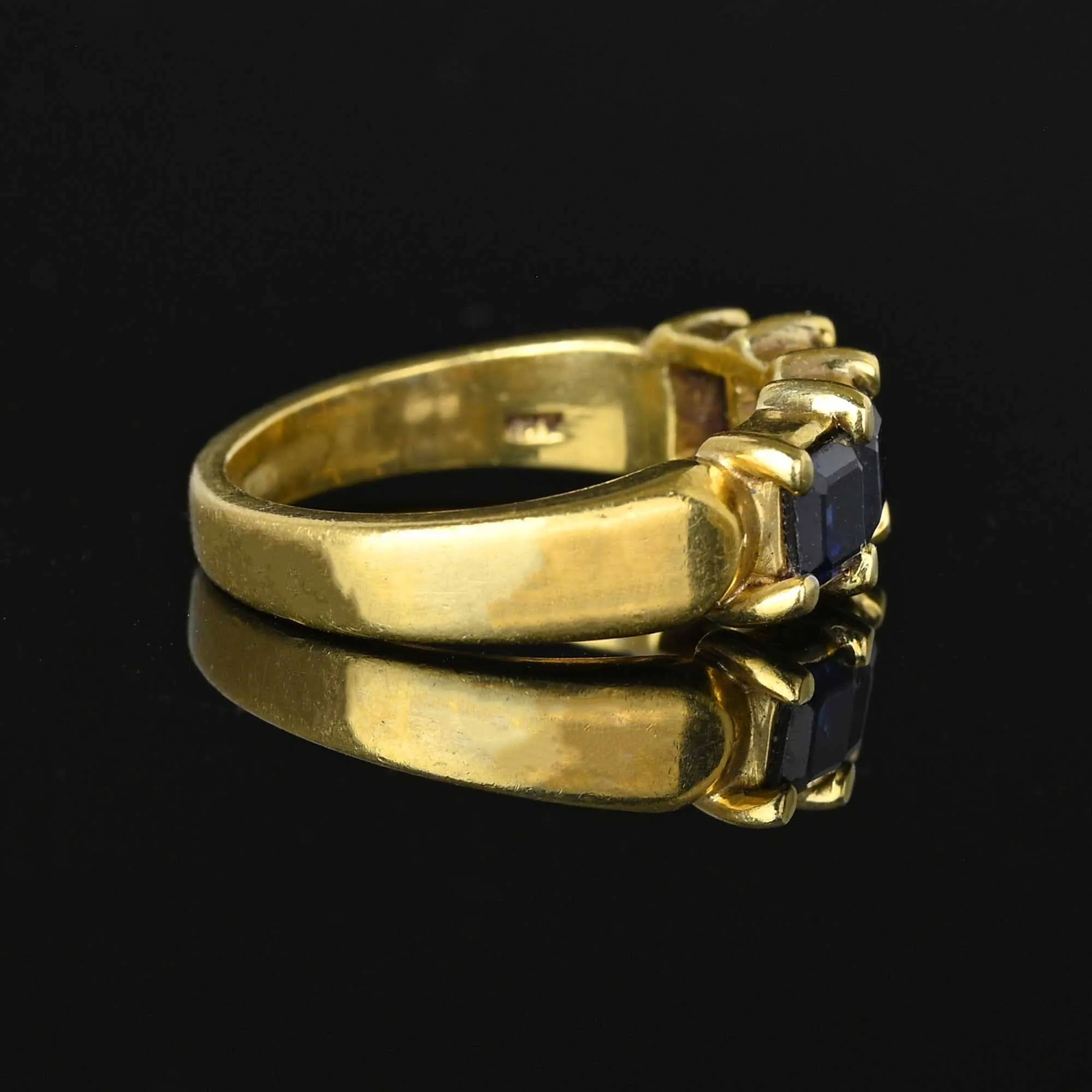 Vintage Wide 18K Gold Step Cut Sapphire Ring Band