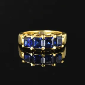 Vintage Wide 18K Gold Step Cut Sapphire Ring Band