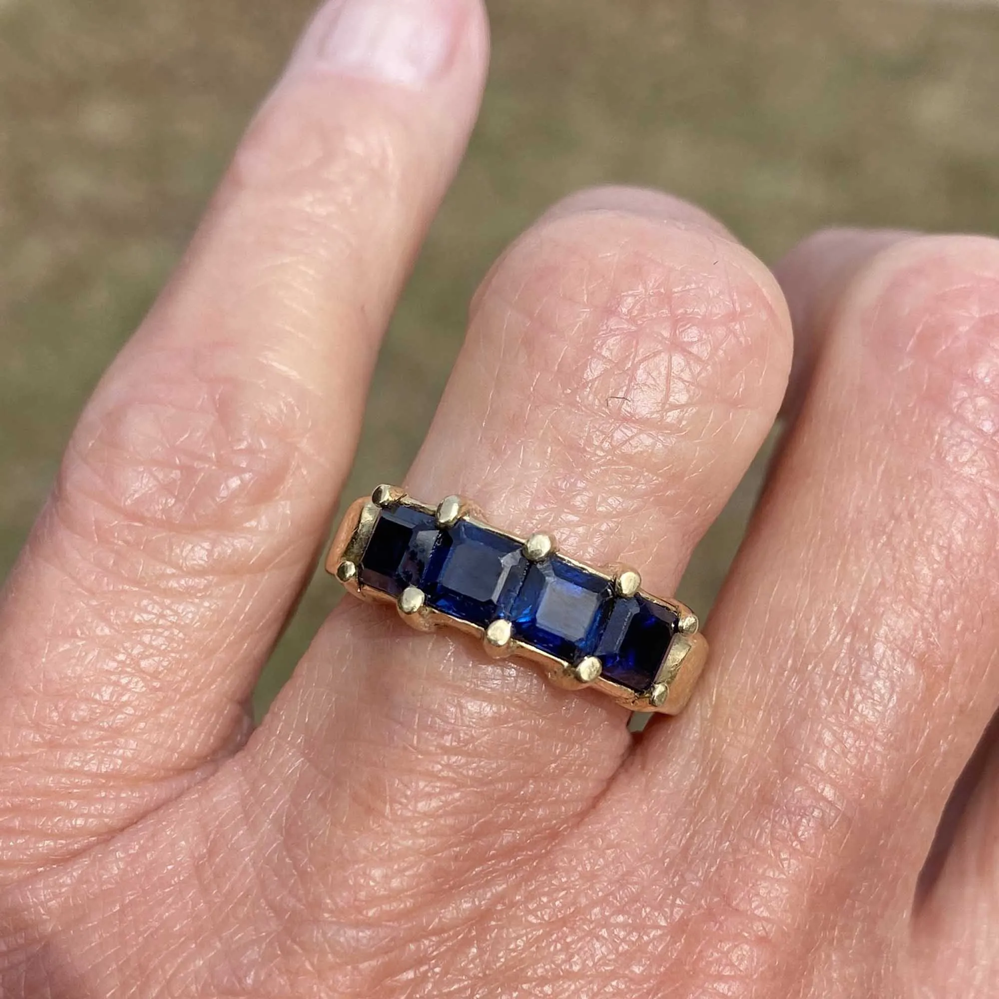 Vintage Wide 18K Gold Step Cut Sapphire Ring Band