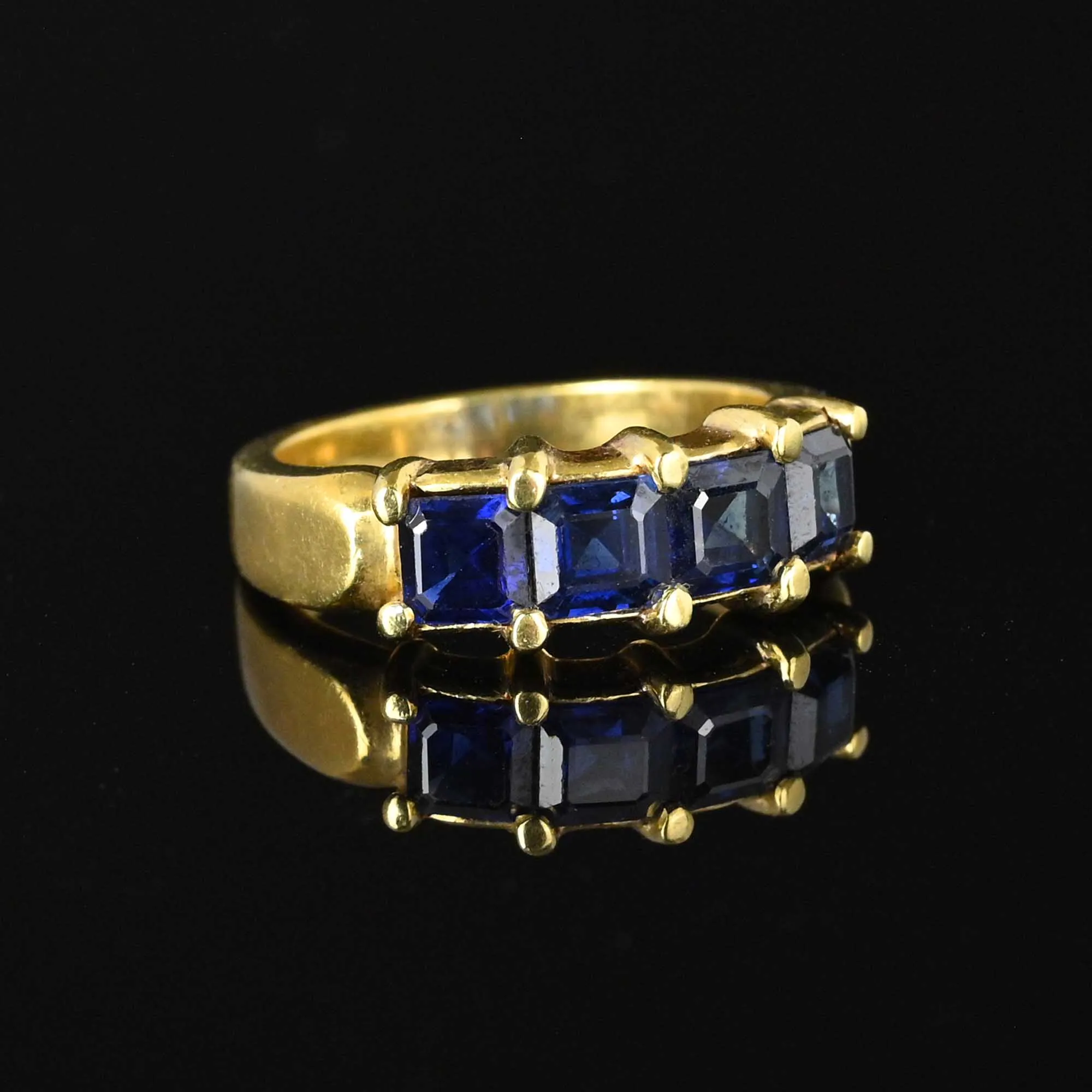 Vintage Wide 18K Gold Step Cut Sapphire Ring Band