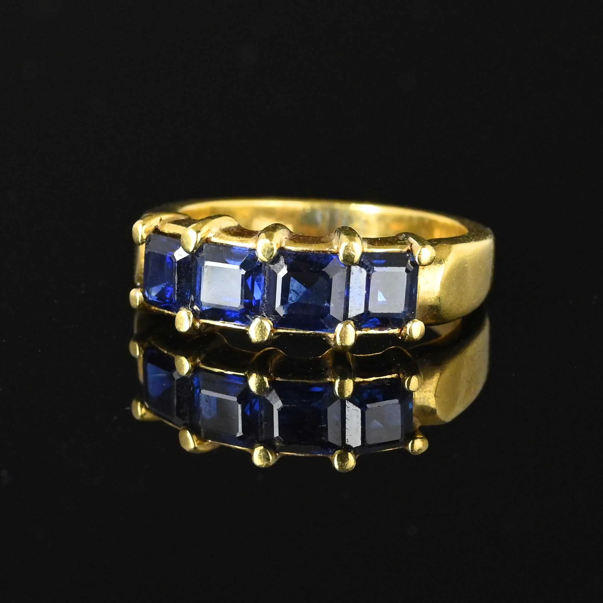 Vintage Wide 18K Gold Step Cut Sapphire Ring Band