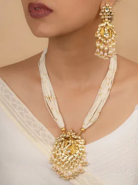 White Color Gold Plated Jadau Kundan Necklace Set - MS1187Y