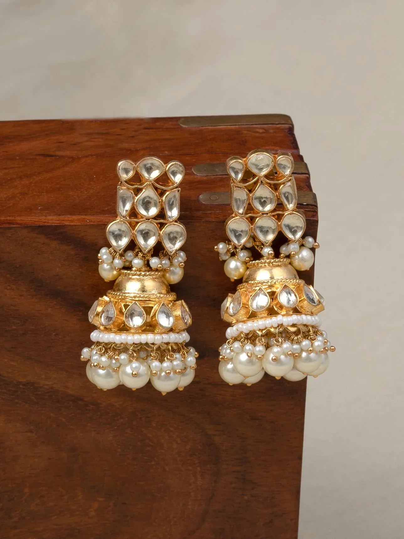 White Color Gold Plated Jadau Kundan Necklace Set - MS1883