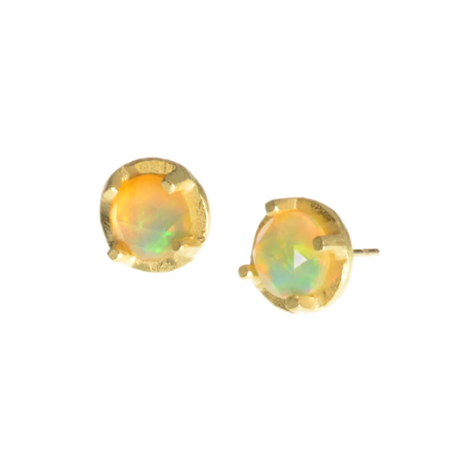 White Ethiopian Opal Prong Set Post Earrings