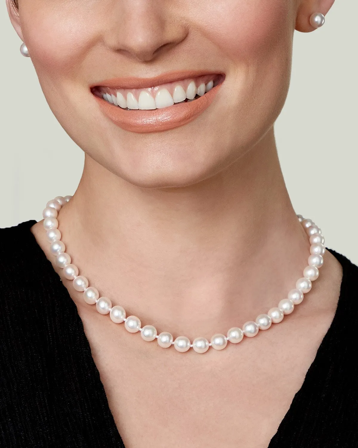 White Japanese Akoya Pearl Necklace & Earring 2-Piece Set, 8.5-9.0mm