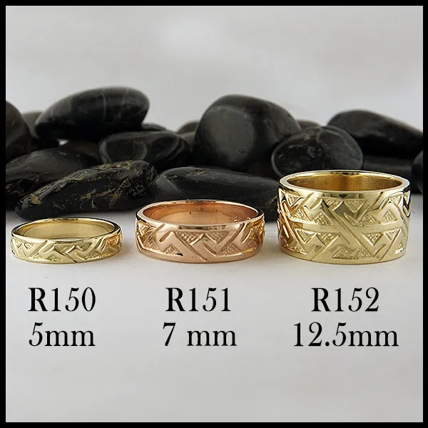 Wide Pictish Key Pattern Ring in Gold