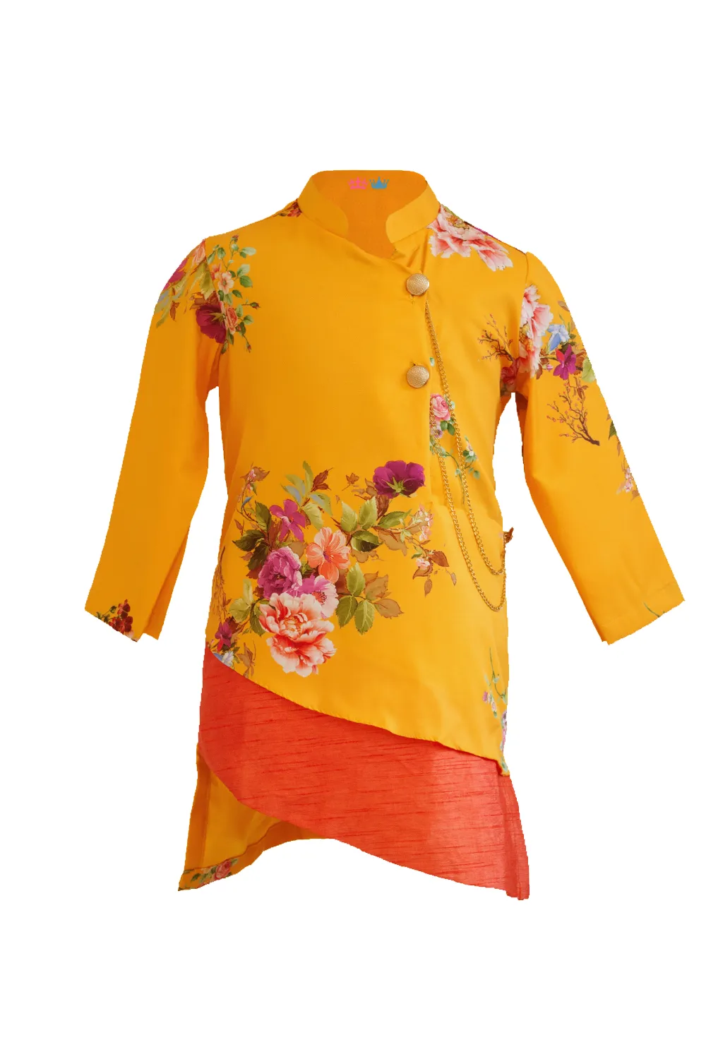 Yellow Printed Kurta with Off White Churidar