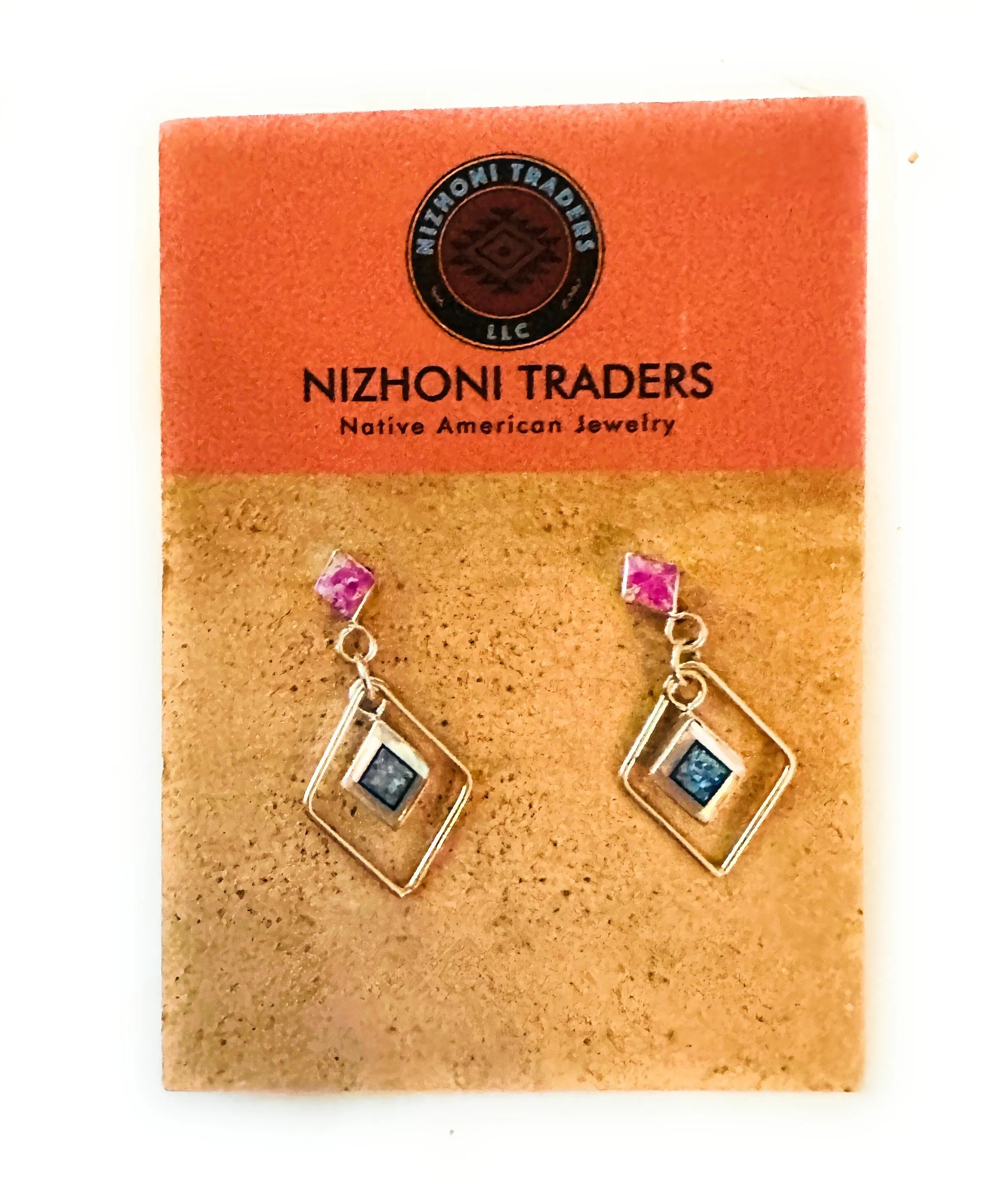 Zuni Sterling Silver & Purple Opal Diamond Dangle Earrings