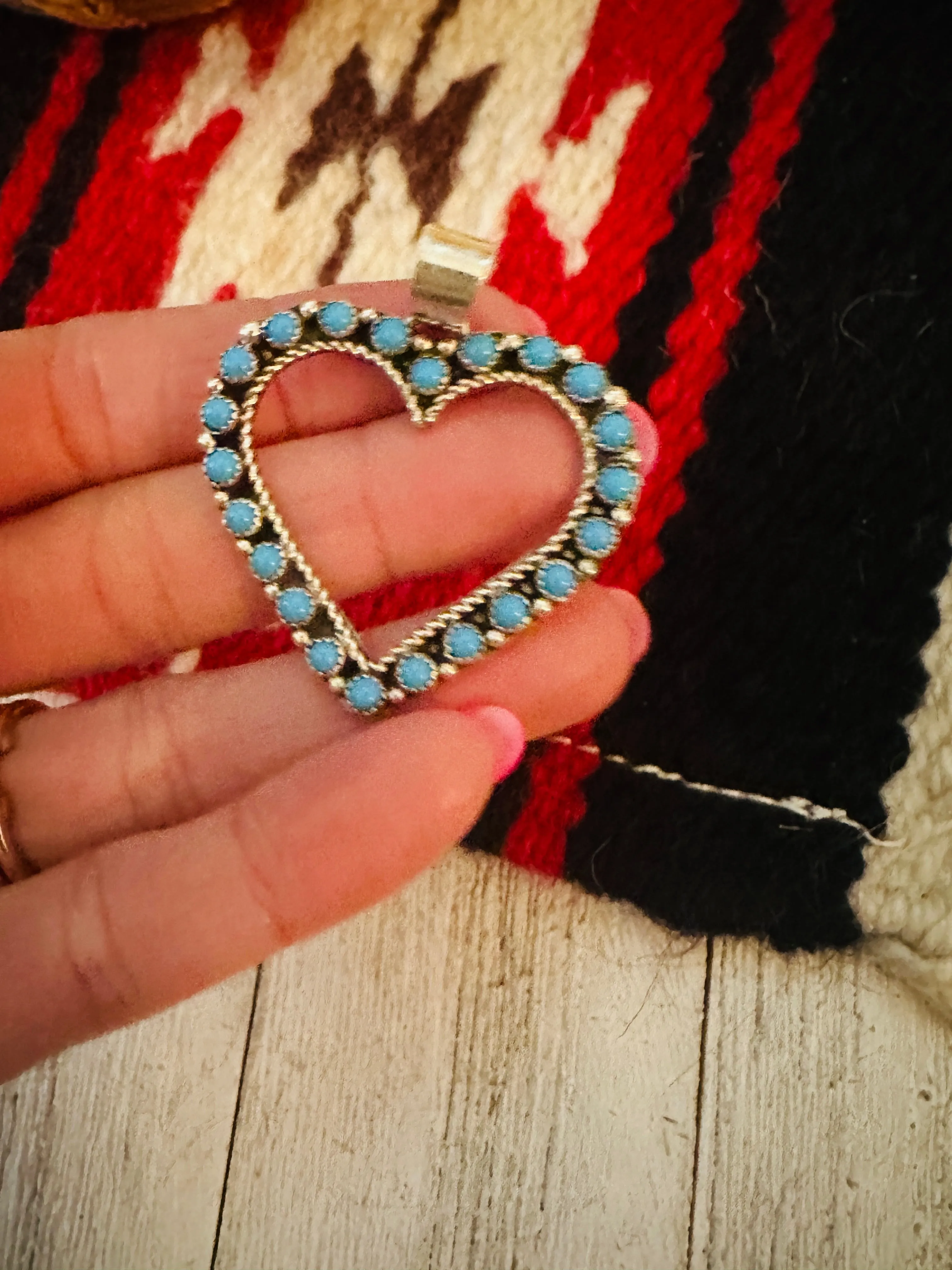 Zuni Sterling Silver & Turquoise Petit Point Heart Pendant