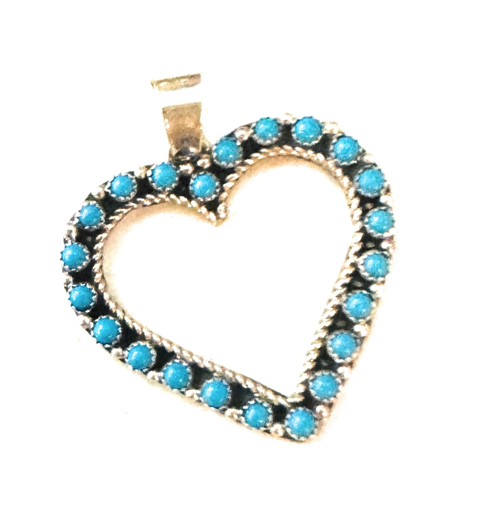 Zuni Sterling Silver & Turquoise Petit Point Heart Pendant